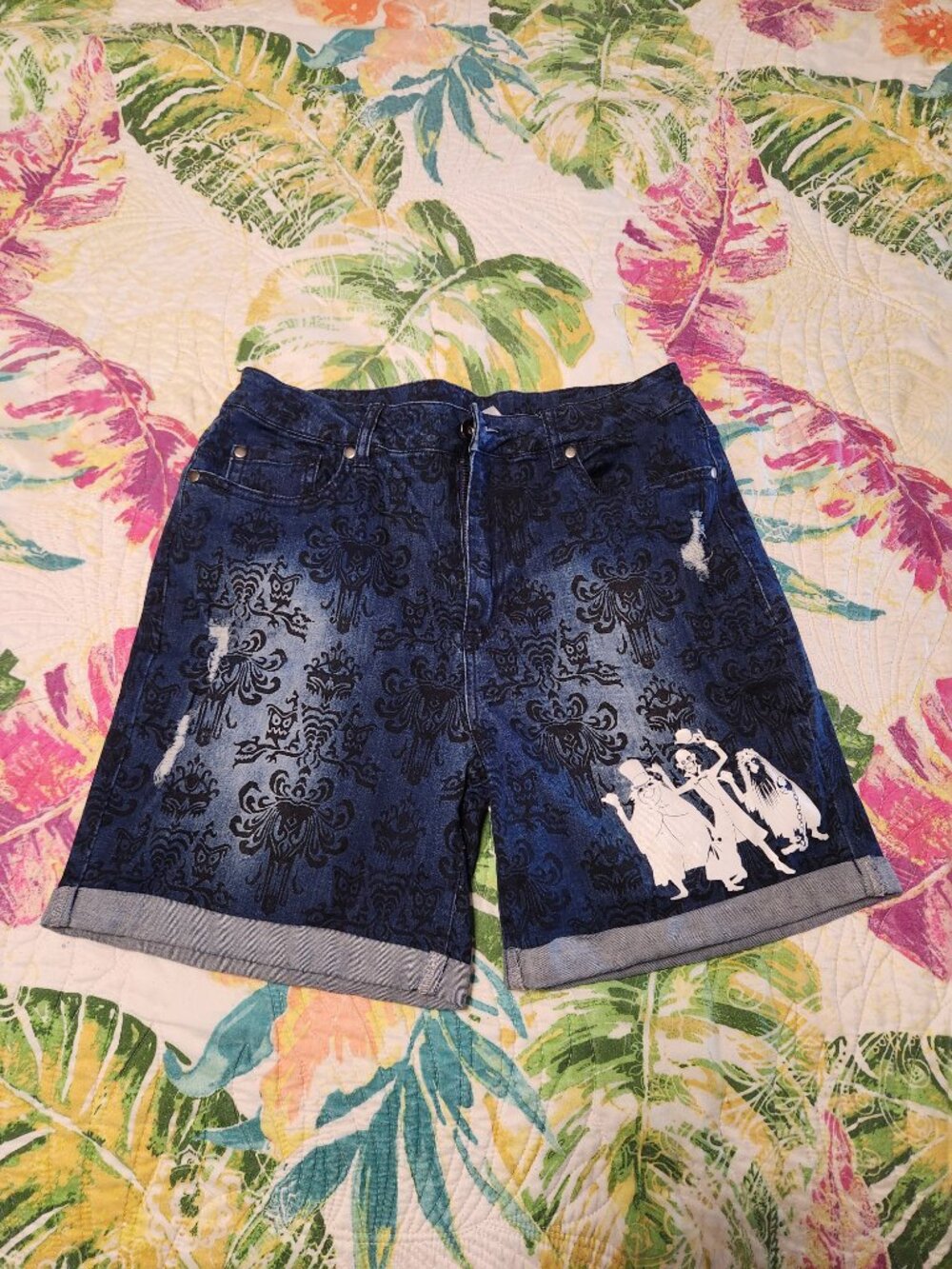 Disney Haunted mansion Hitchhiking Ghosts Denim Shorts Wallpaper- MEDIUM